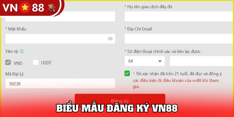 Cập nhật biểu mẫu đăng ký VN88